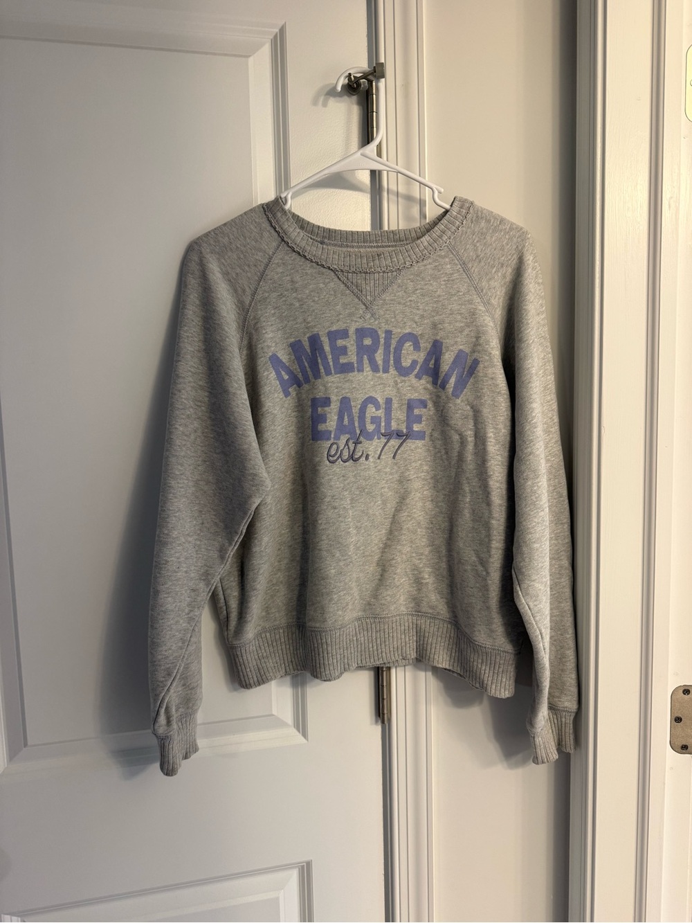 American Eagle Outfitters Heather Gray Crewneck Sweatshirt with Blue Logo - Picture 1 of 5